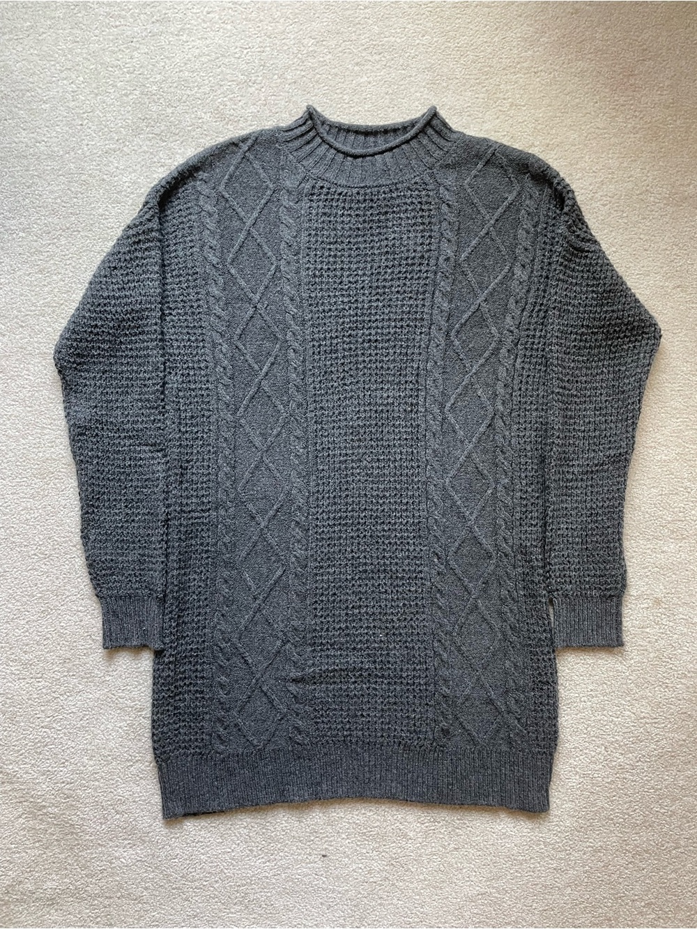bp- Nordstrom Charcoal Gray Cable Sweater dress NWT